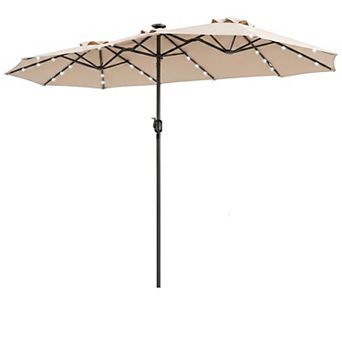 Costway 13 FT Double-Sided Patio Umbrella with Solar Lights, 36 LED Lights, Crank Handle