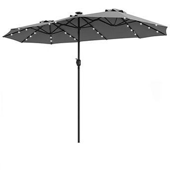 Costway 13 FT Double-Sided Patio Umbrella with Solar Lights, 36 LED Lights, Crank Handle