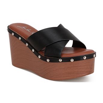 London Rag Ciriya Women's Criss Cross Strap Wedge Heels