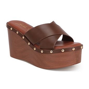 London Rag Ciriya Women's Criss Cross Strap Wedge Heels