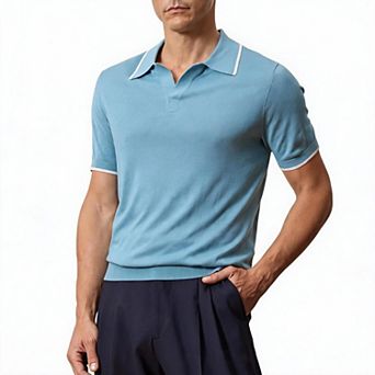 Men’s Short Sleeve Knit Polo Shirt Summer Casual Top