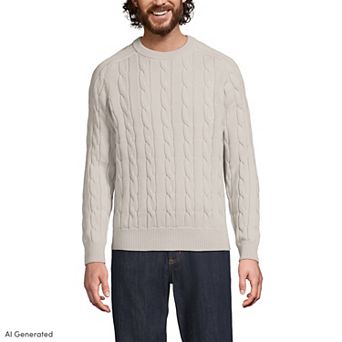 Men's Lands' End Long Sleeve Drifter Cable Crewneck Sweater