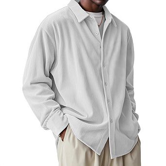 Men’s Long Sleeve Button Down Shirt Wrinkle Free Casual Shirt Jacket