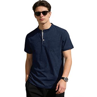 Men’s Short Sleeve Polo T-Shirt Chest Pocket Stretch Cotton Blend Casual Top