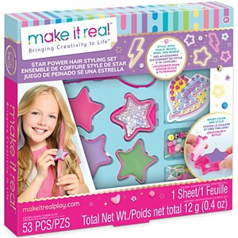 Make It Real Star Power Hair Styling Set - 53 pc Beauty Craft Kit with Gems & Bands