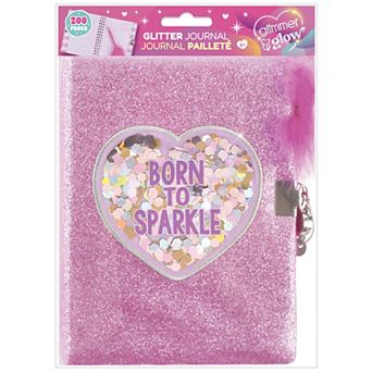 Make It Real Glimmer & Glow Locking Glitter Journal 200 Lined Pages Gem Lock & Feathery Pen