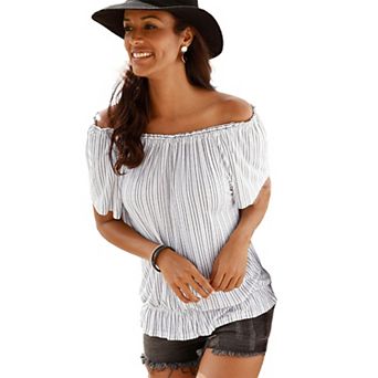 Lascana Women's 2 pk Striped Off Shoulder Tops