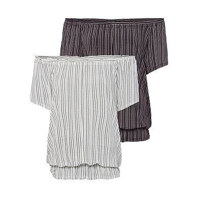 Lascana Women's 2 Pk Striped Off Shoulder Tops