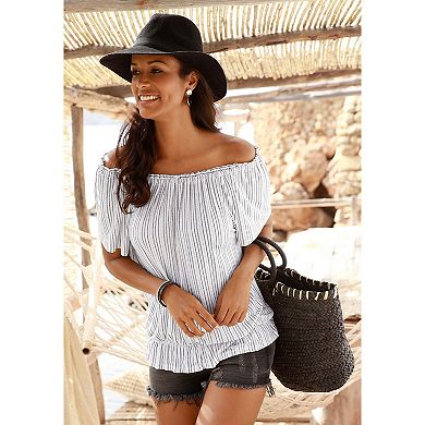 Lascana Women's 2 Pk Striped Off Shoulder Tops