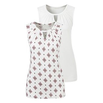 Lascana Women's 2 pk Sleeveless Keyhole Tops