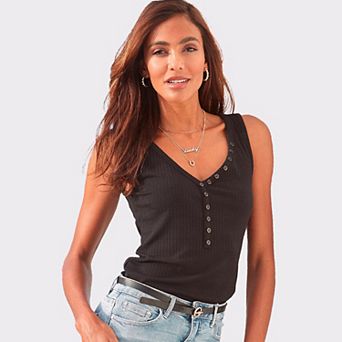 Lascana Women's Sleeveless Button Detail Top