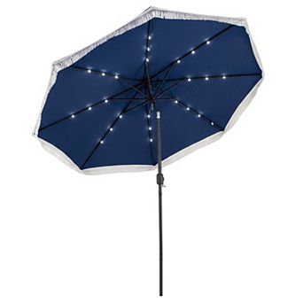 Costway 10 FT Solar Patio Umbrella with 24 LED Lights, Market Table Umbrella with Fringe