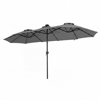 Costway Double-Sided Patio Umbrella with Color-Changing Flowing Solar LED Lights Crank Lift