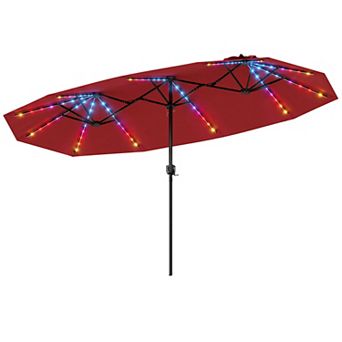 Costway Double-Sided Patio Umbrella with Color-Changing Flowing Solar LED Lights Crank Lift