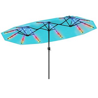 Costway Double-Sided Patio Umbrella with Color-Changing Flowing Solar LED Lights Crank Lift