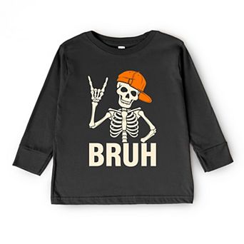 Bruh Skeleton With Hat - Youth Long Sleeve Graphic T-Shirt