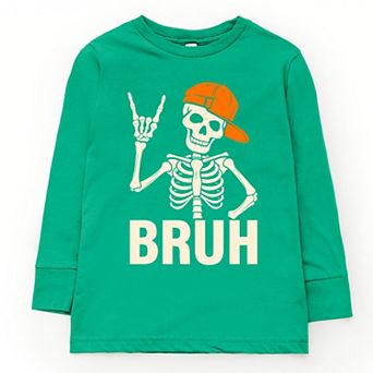 Bruh Skeleton With Hat - Youth Long Sleeve Graphic T-Shirt