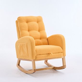 Merax Upholstered Rocking Chair with Adjustable Footrest, Hidden Side Pocket