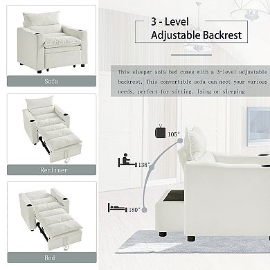 Merax Sleeper Sofa Chair Bed, Convertible Sofa Chair 3-in-1, Adjustable Sleeper Chair