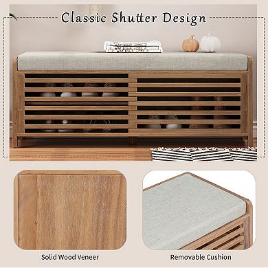 Merax Shoe Bench with Storage and Cushion, Distressed Shutter Storage Bench with Retro Charm