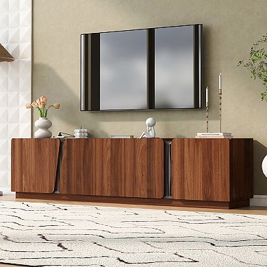 Merax Modern TV Stand with Marble Top, Adjustable Shelves & Rounded Corners