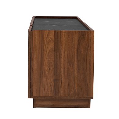 Merax Modern TV Stand with Marble Top, Adjustable Shelves & Rounded Corners