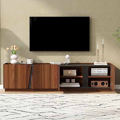 Merax Modern TV Stand with Marble Top, Adjustable Shelves & Rounded Corners
