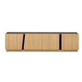 Merax Modern TV Stand with Marble Top, Adjustable Shelves & Rounded Corners
