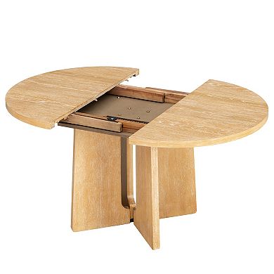 Merax Solid Wood Round Extendable Dining Table with 16-inch Removable Leaf for Kitchen, Dining Room