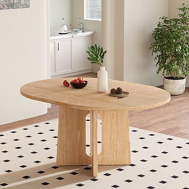 Merax Solid Wood Round Extendable Dining Table with 16-inch Removable Leaf for Kitchen, Dining Room