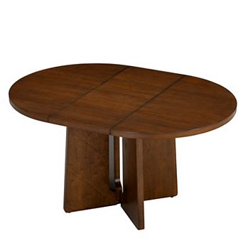 Merax Solid Wood Round Extendable Dining Table with 16-inch Removable Leaf for Kitchen, Dining Room