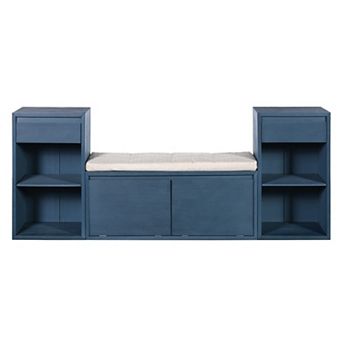 Merax Entryway Storage Bench with Cushion, Drawers & Shelves for Hallway, Mudroom, Living Room