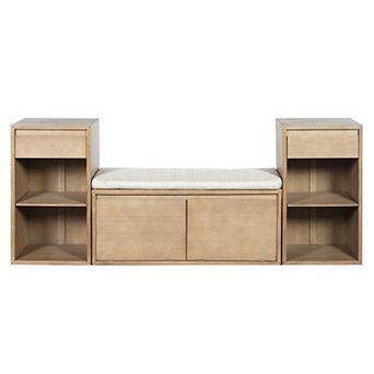 Merax Entryway Storage Bench with Cushion, Drawers & Shelves for Hallway, Mudroom, Living Room