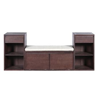 Merax Entryway Storage Bench with Cushion, Drawers & Shelves for Hallway, Mudroom, Living Room