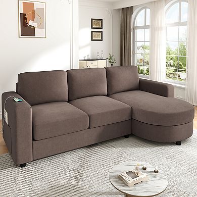 Merax Modern Sectional Sofa 84.6" L-shaped Sofa Couch with a Curved Chaise Lounge
