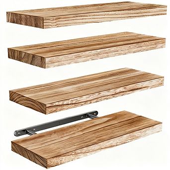 Floating Shelves Paulownia Wood Set of 4 Rustic Wall Mounted Storage Organization