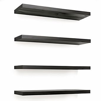 Black Wood Floating Shelves Rustic Set Of 4 Wall Mounted For Bedroom Living Room