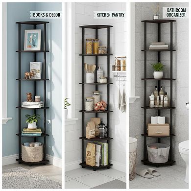 5 Tier Corner Shelf Open Storage Vertical Compact Multipurpose Sturdy Display