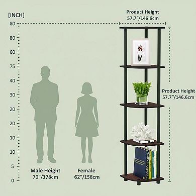 5 Tier Corner Shelf Open Storage Vertical Compact Multipurpose Sturdy Display