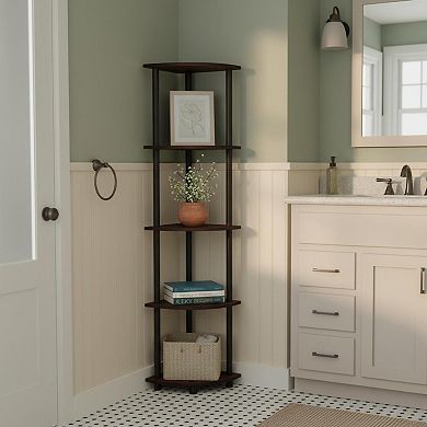 5 Tier Corner Shelf Open Storage Vertical Compact Multipurpose Sturdy Display