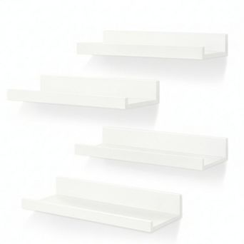 Floating Shelves Set of 4 Wall Storage 15.6" Picture Ledge White With Lip Kitchen Bedroom Bathroom