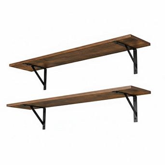 Long Wall Shelves Set of 2 Sturdy Metal Brackets Easy Install Rustic Brown Storage Ledges for Living