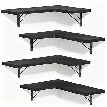 4 tier Black Rustic Wood Corner Floating Shelves Wall Mounted Storage Display