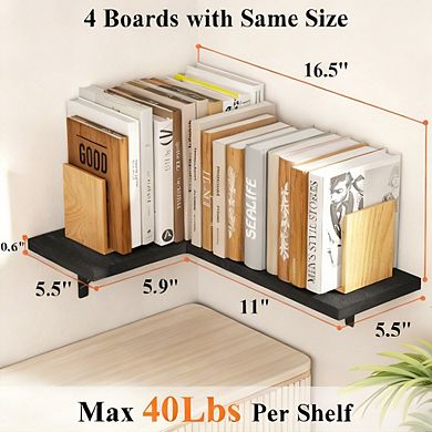 4 Tier Black Rustic Wood Corner Floating Shelves Wall Mounted Storage Display