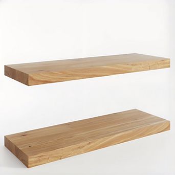 Reclaimed Elm Floating Shelves 30"W x 9.3"D Rustic Solid Wood Invisible Bracket Set of 2 Wall