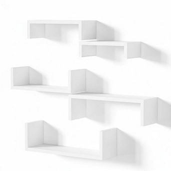 Floating Wall Shelves 5 Set Wood Storage Display for Bathroom Bedroom Kitchen Office