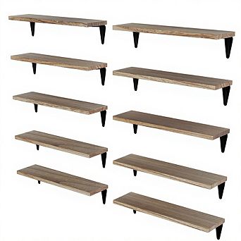 Small Floating Wall Shelves Set of 10 Wood Storage Display for Living Room Bedroom Office
