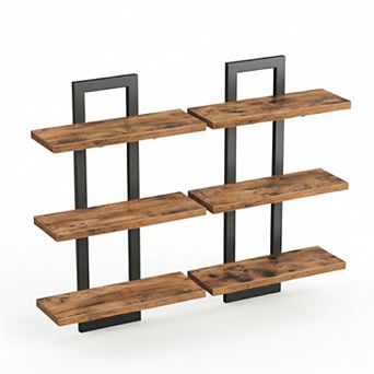 3 tier Floating Shelves Set of 2 Wall Mounted Storage Rustic Brown Black