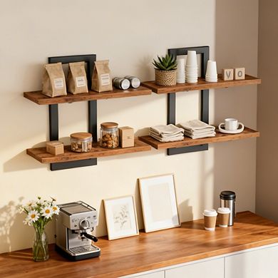 3-Tier Floating Shelves Set of 2 Wall Mounted Storage Rustic Brown Black