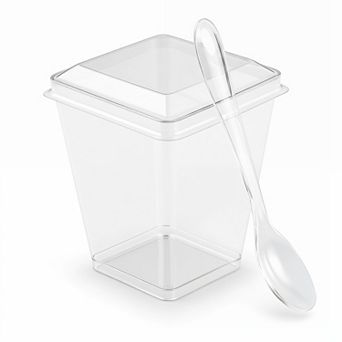 50 Pack 5 Oz Plastic Dessert Cups With Lids Spoons Yogurt Parfait Appetizer Party